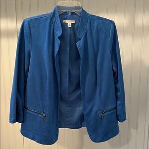 Dress Barn Women's Blue Faux Suede 3/4 Sleeve Blazer with Zipper Pockets